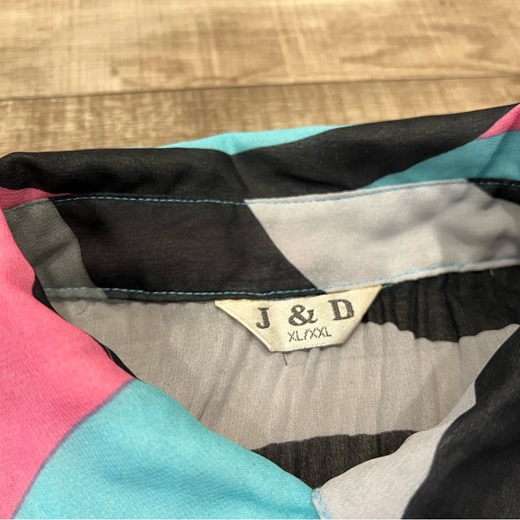 Vintage J & D Retro Circles Ribbed Long Sleeve Button-Up Top Size XL - Picture 4 of 6